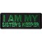 Patch, Embroidered Patch (Iron-On or Sew-On), I Am My Sister's Keeper Green on Black, 4" x 1.5"